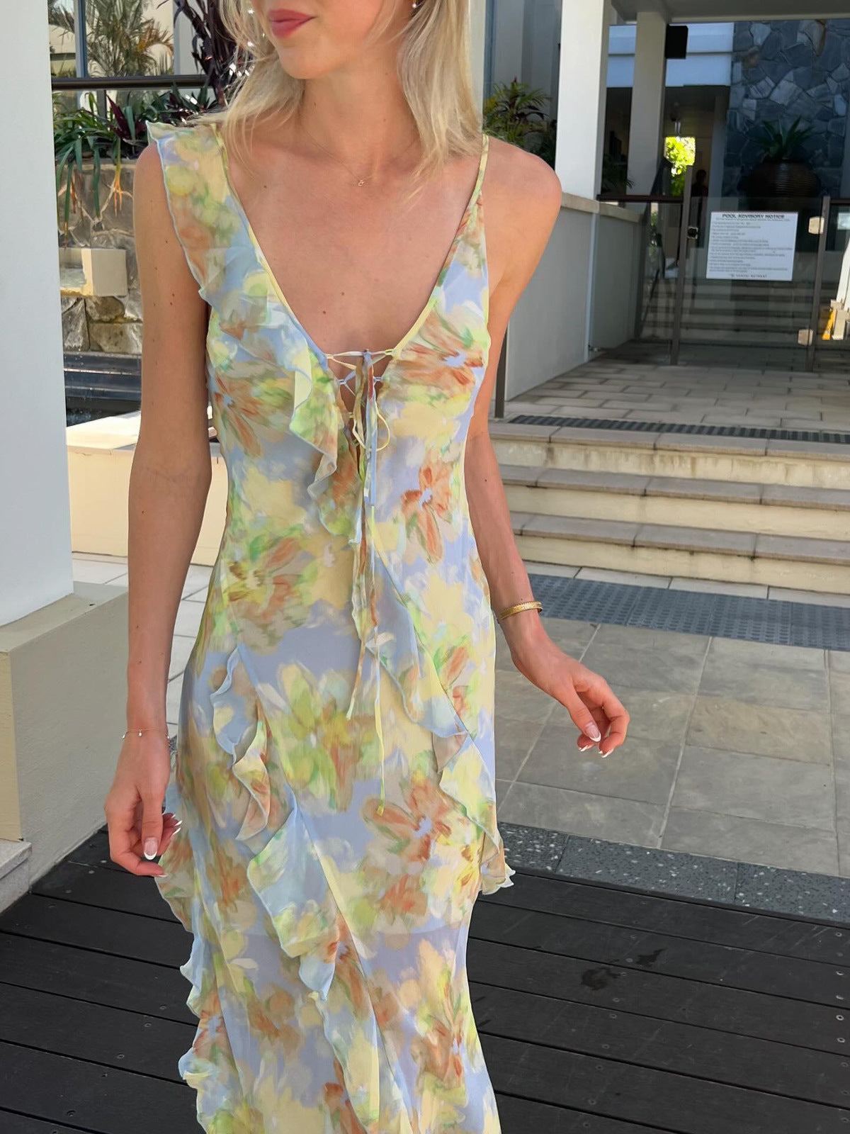 CECILIA BLUE CHIFFON RUFFLE MAXI DRESS FOR WEDDING