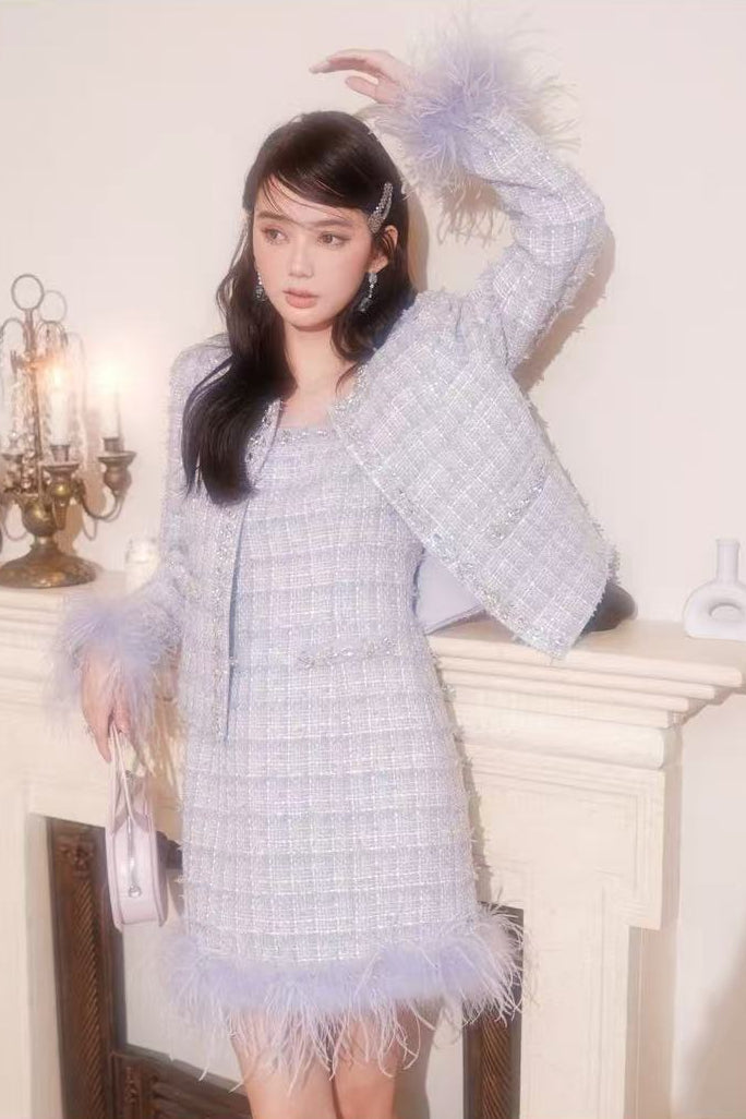 RHINESTONE TWEED SUIT DRESS, PARTY COCKTAIL