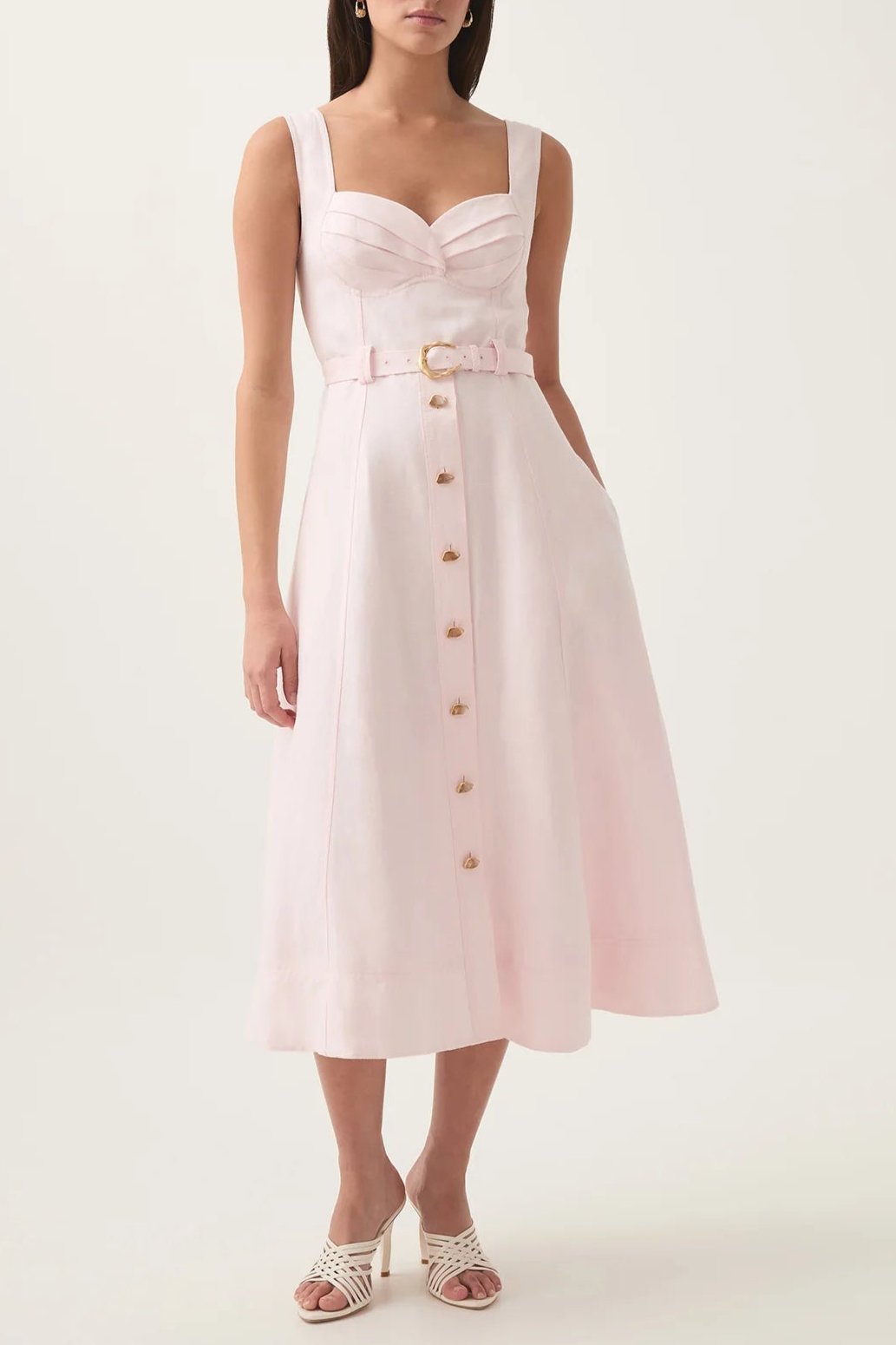 SWEETHEART BELTED MIDI DRESS PINK