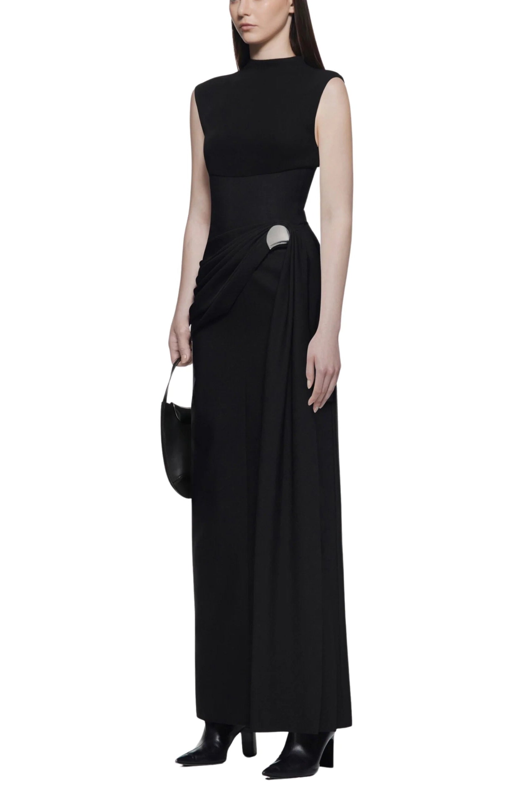 KELLY PLEATED KNIT MAXI DRESS - BLACK