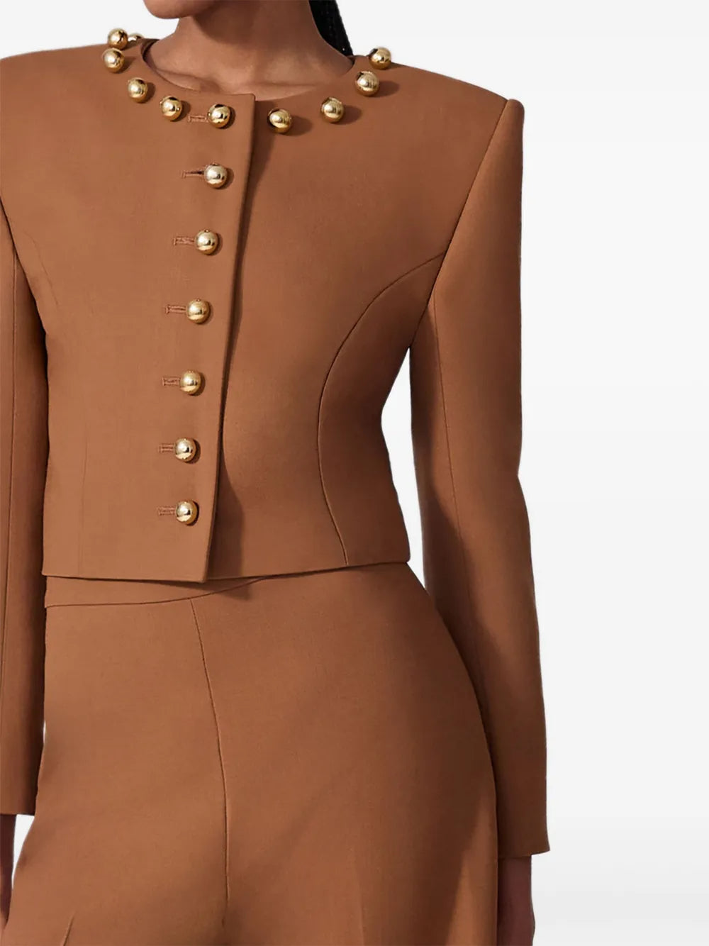 MIRANDA PALE BROWN BUTTON JACKET TWO-PIECE SET