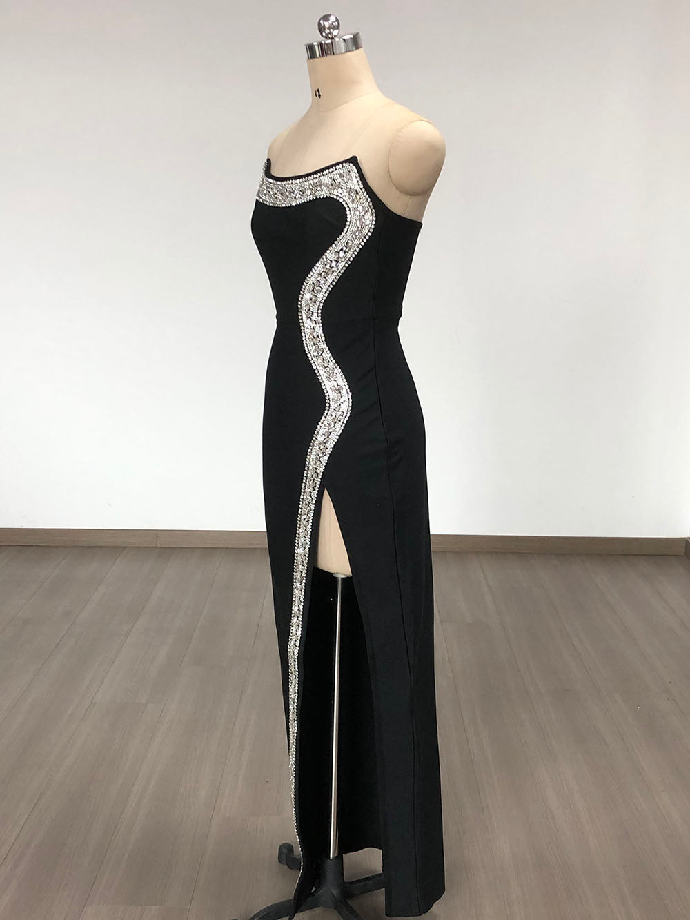 BLACK AMBER BANDAGE GOWN, BODYCON EVENING DRESS