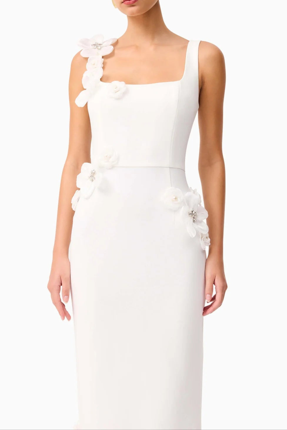 SABRINA 3D FLOWER WHITE MIDI DRESS