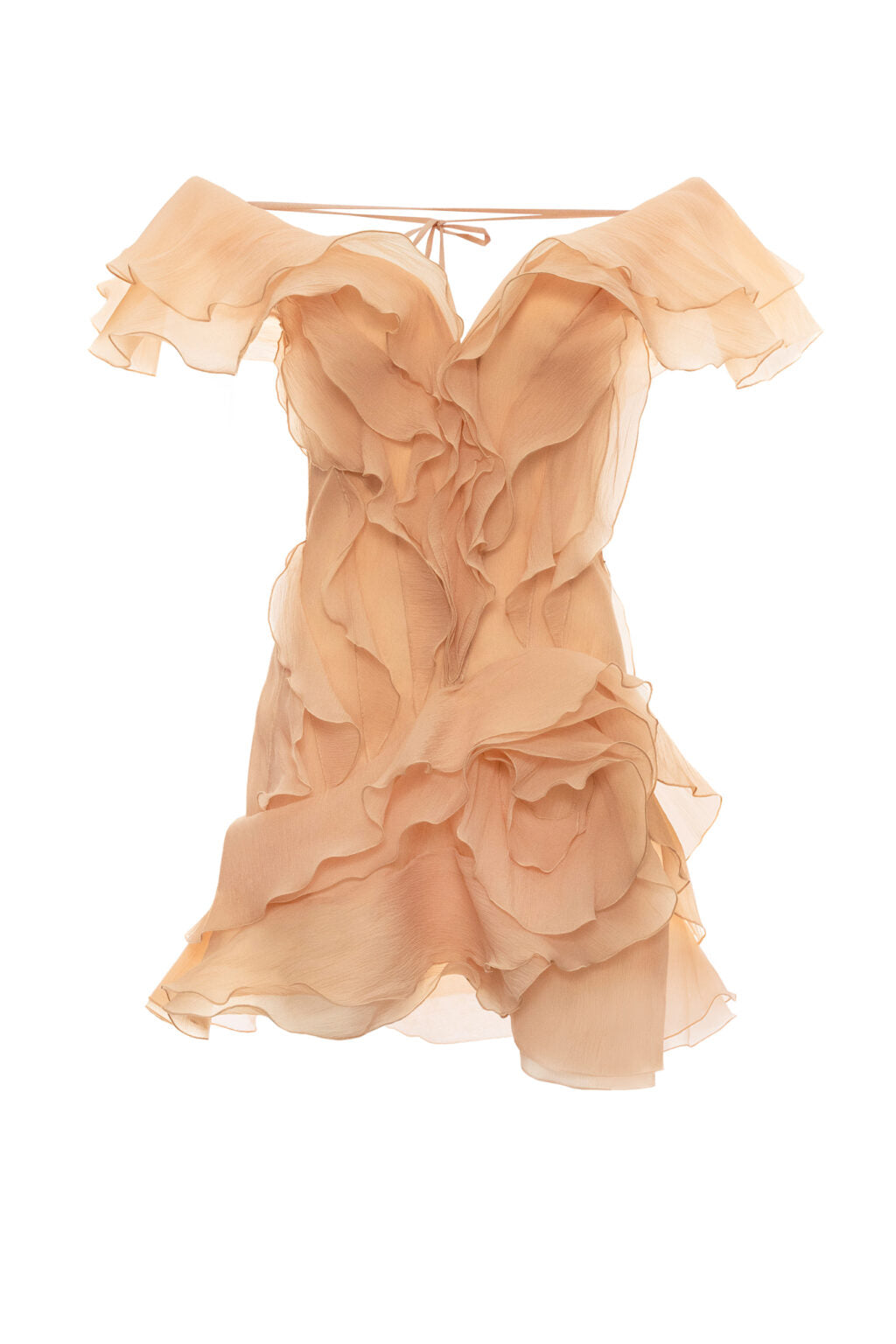 THEIA RUFFLE STRAPLESS CORAL MINI DRESS
