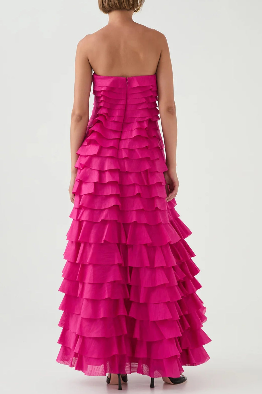 CATHY PLEATED STRAPLESS MAXI DRESS IN ROSE RED