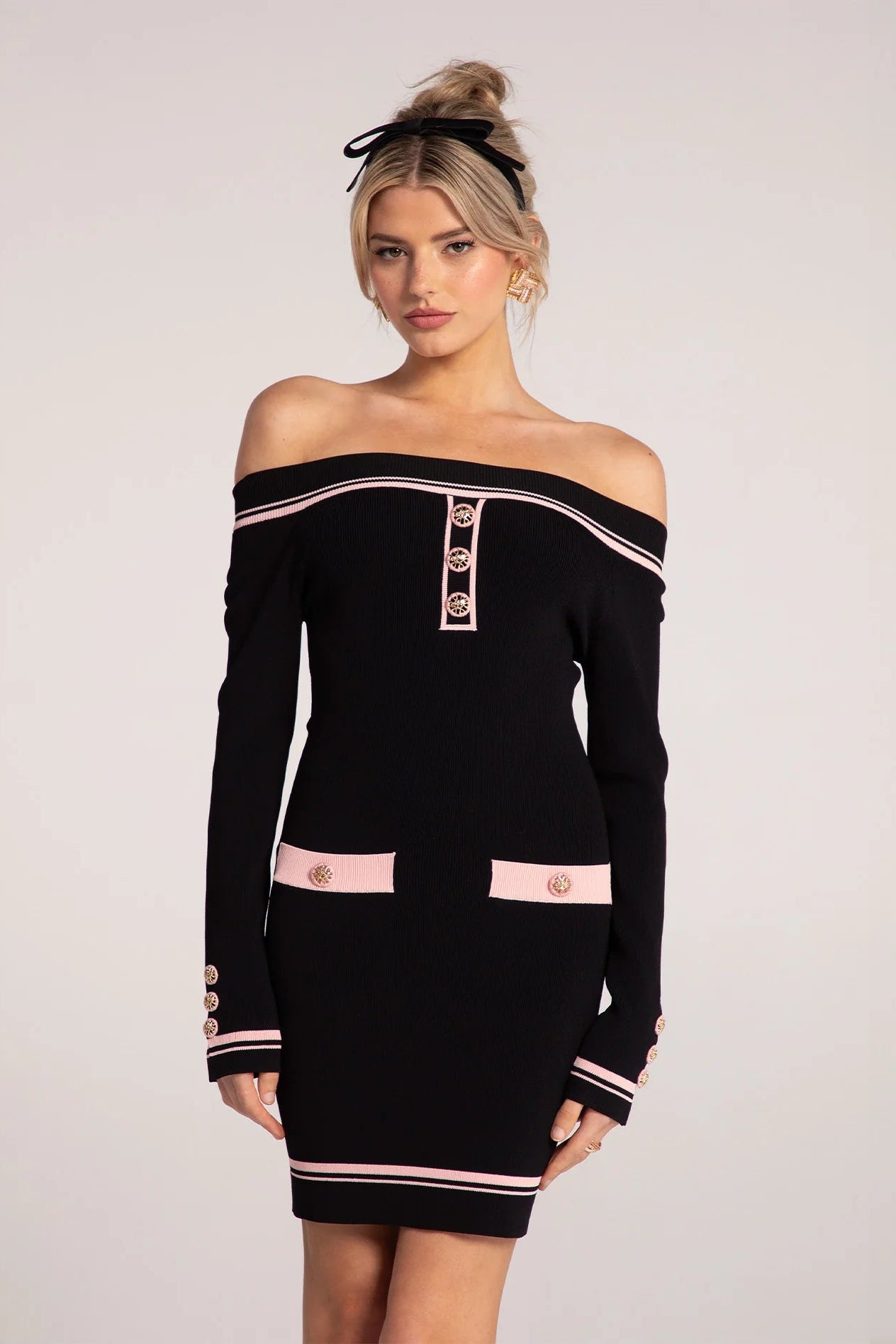 VANESSA OFF-SHOULDER BLACK MINI DRESS