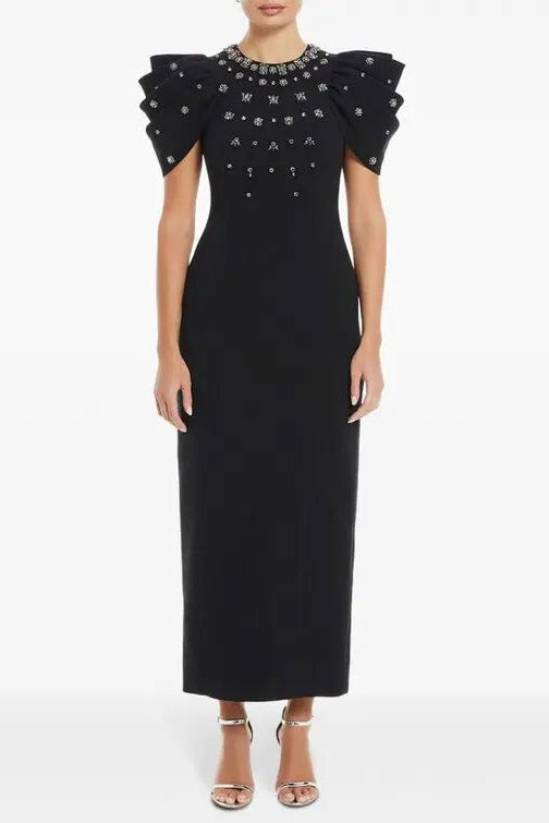 ROXANNE BLACK BODYCON GOWN CRYSTAL EVENING