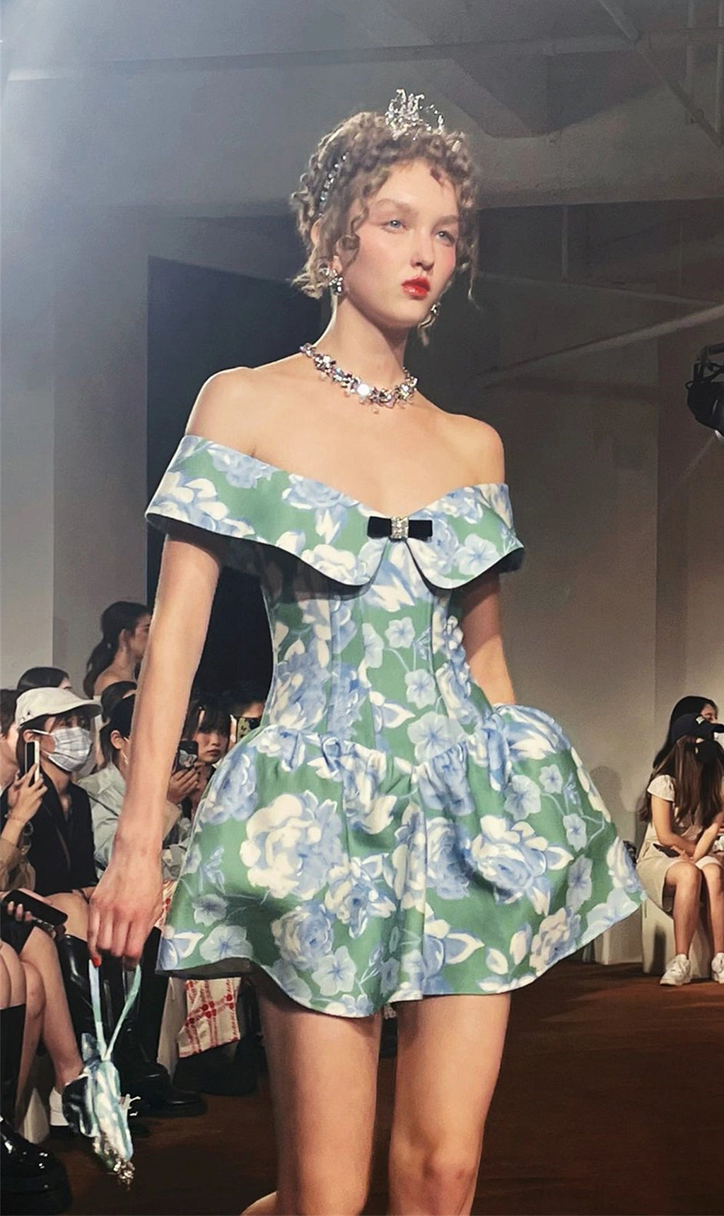 GREEN FLORAL A-LINE MINI DRESS FOR PARTY
