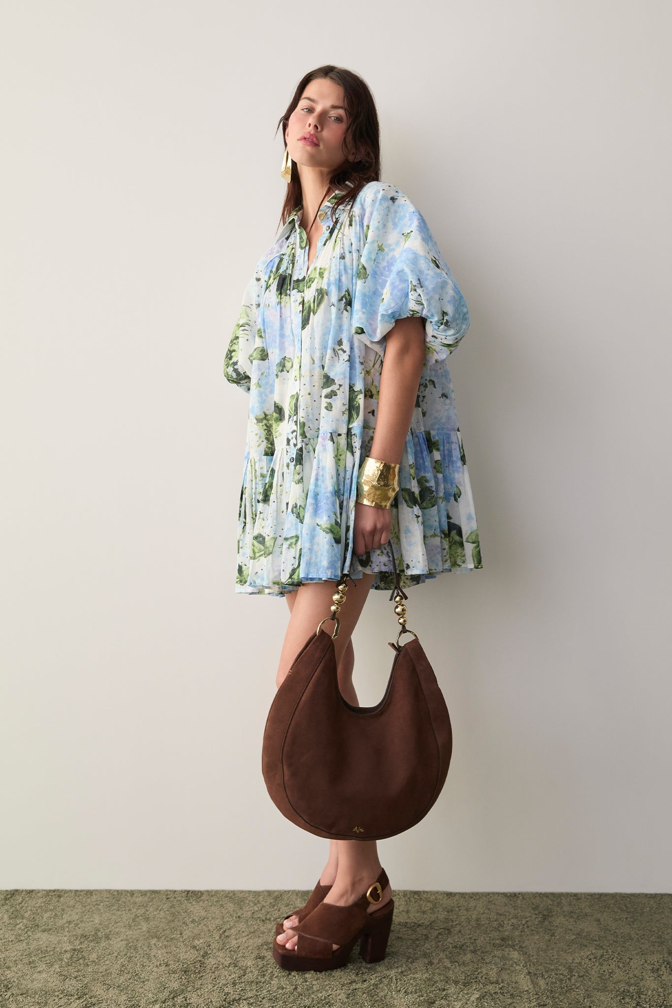 AGATHA BLUE FLORAL SMOCK MINI DRESS