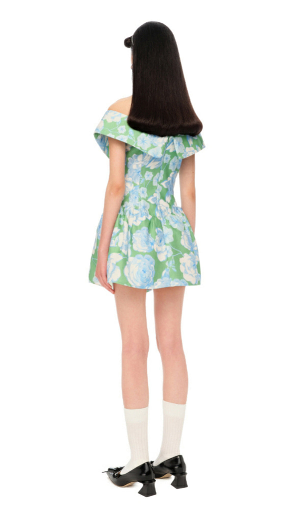 GREEN FLORAL A-LINE MINI DRESS FOR PARTY