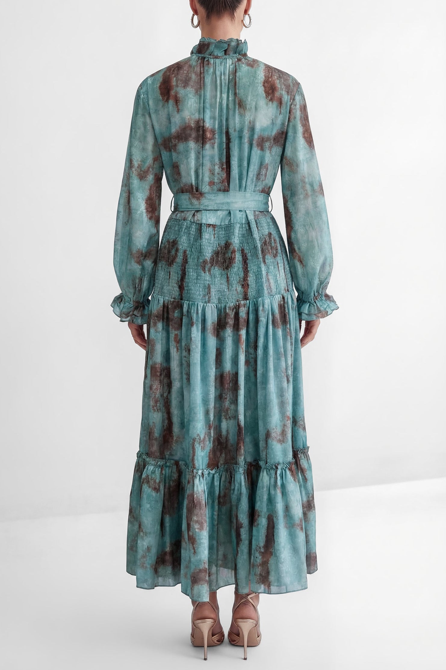 TEAL TIERED RUFFLE MAXI DRESS - GREEN BOHO WEDDING