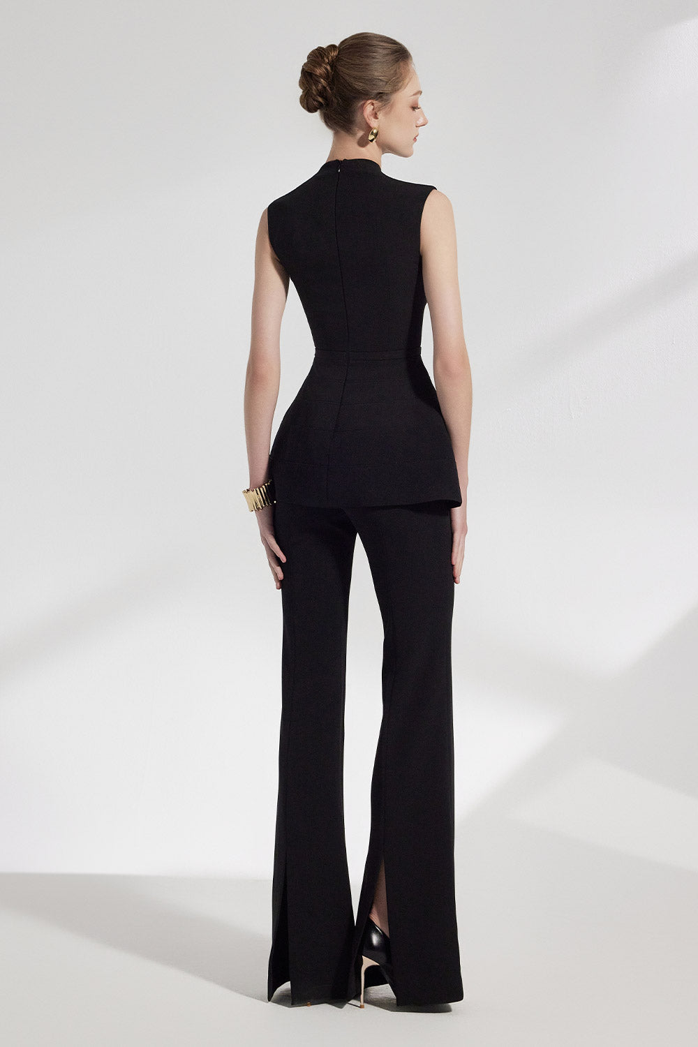 SLIM VEST WIDE-LEG PANTS SET, BLACK