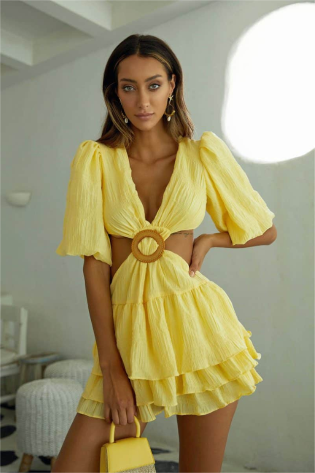 LANTERN V-NECK MINI DRESS FOR EVENTS
