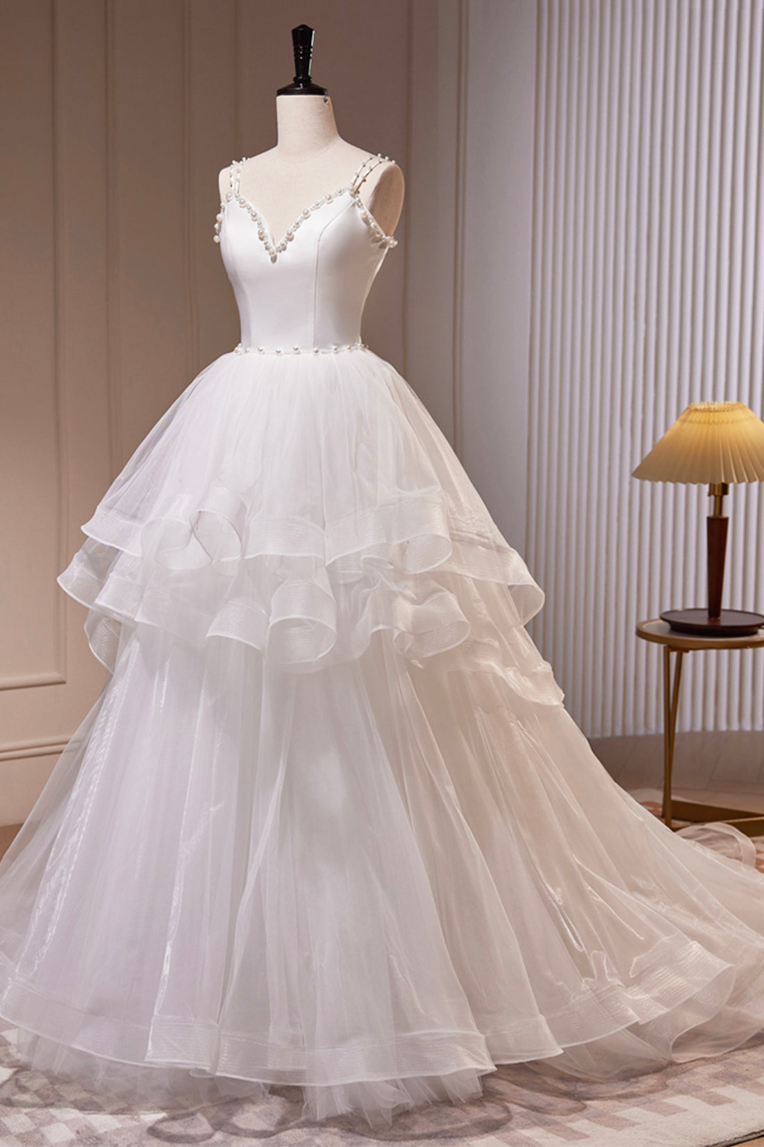 WHITE V-NECK TULLE A-LINE COCKTAIL DRESS