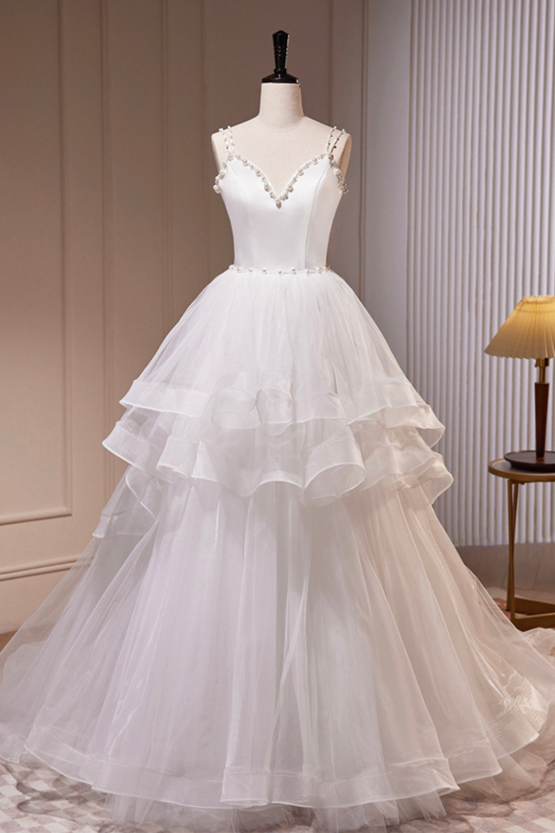 WHITE V-NECK TULLE A-LINE COCKTAIL DRESS