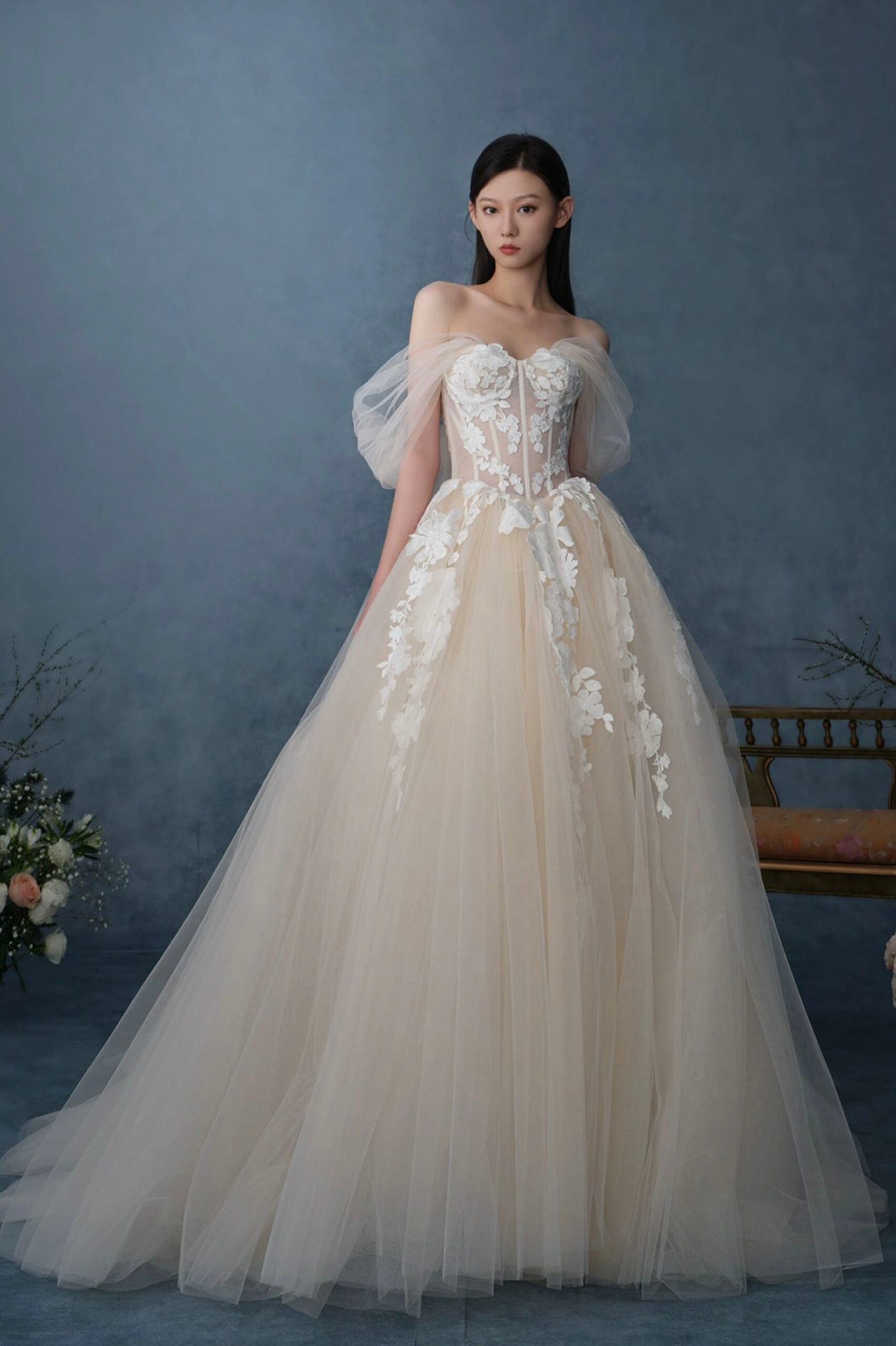 OFF SHOULDER LACE CHAMPAGNE COCKTAIL DRESS
