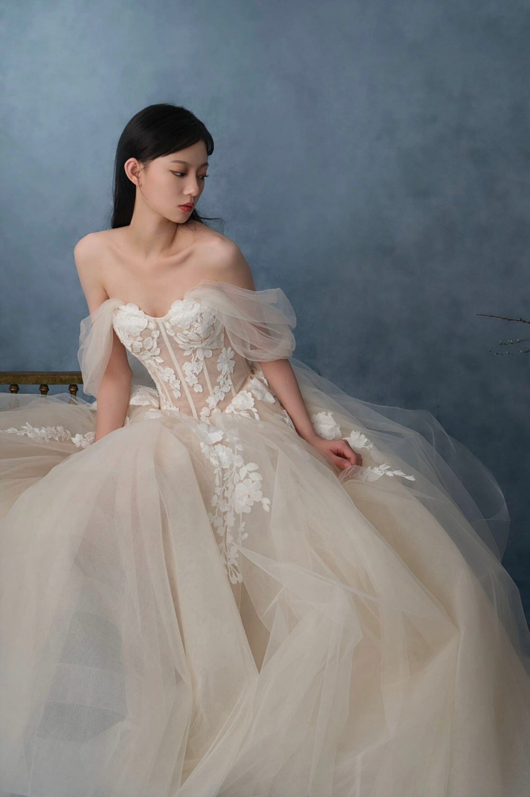 OFF SHOULDER LACE CHAMPAGNE COCKTAIL DRESS