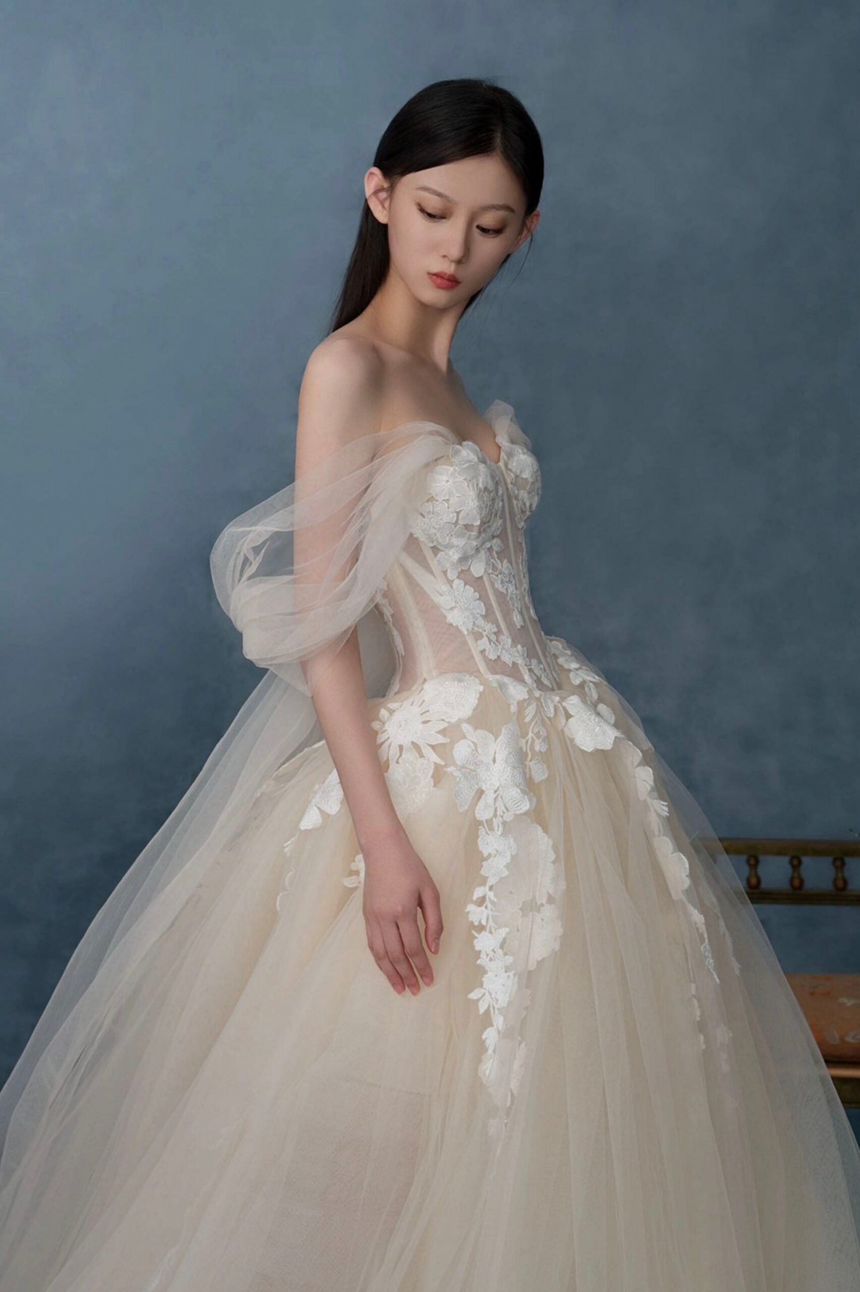 OFF SHOULDER LACE CHAMPAGNE COCKTAIL DRESS