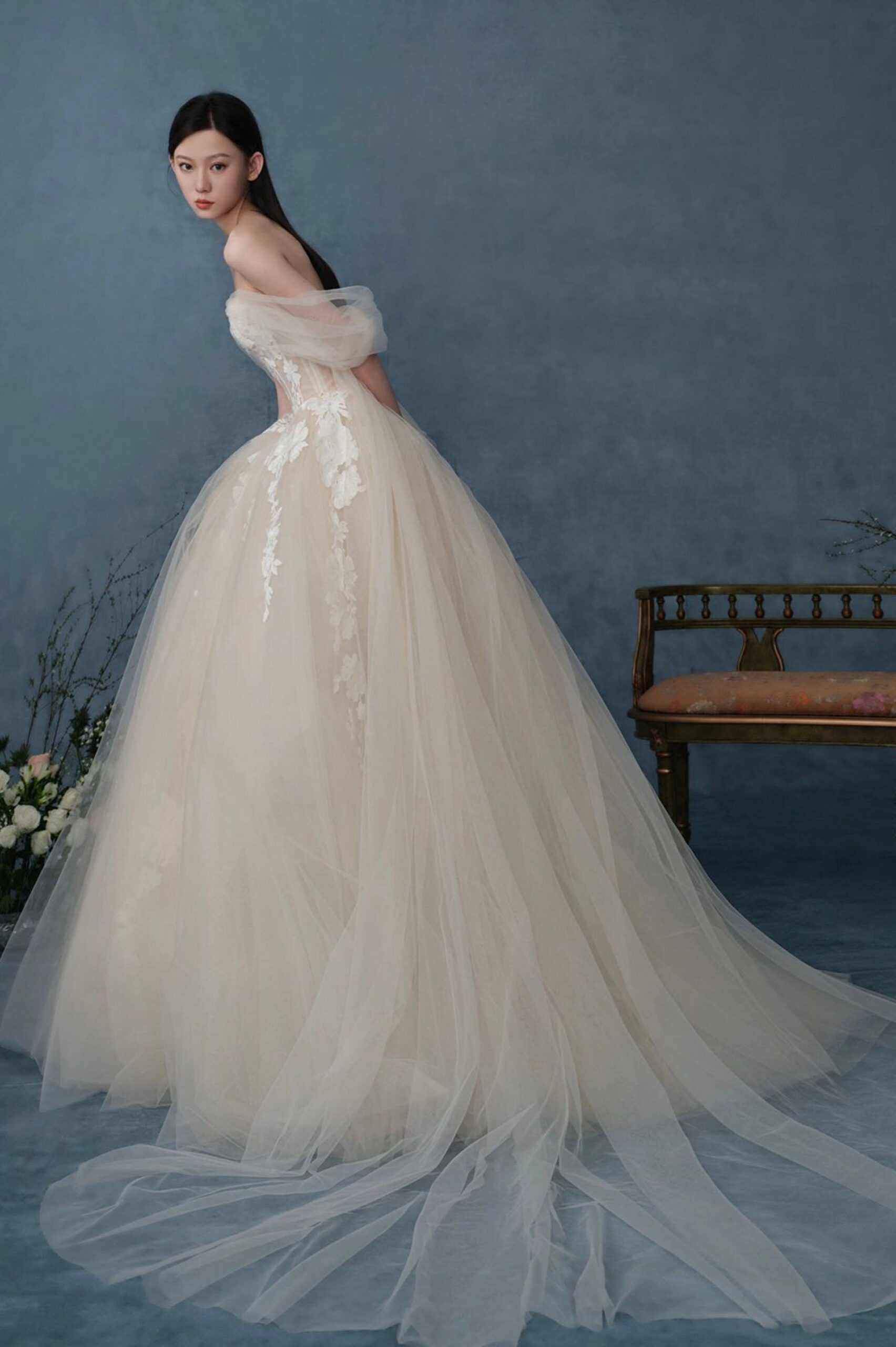 OFF SHOULDER LACE CHAMPAGNE COCKTAIL DRESS
