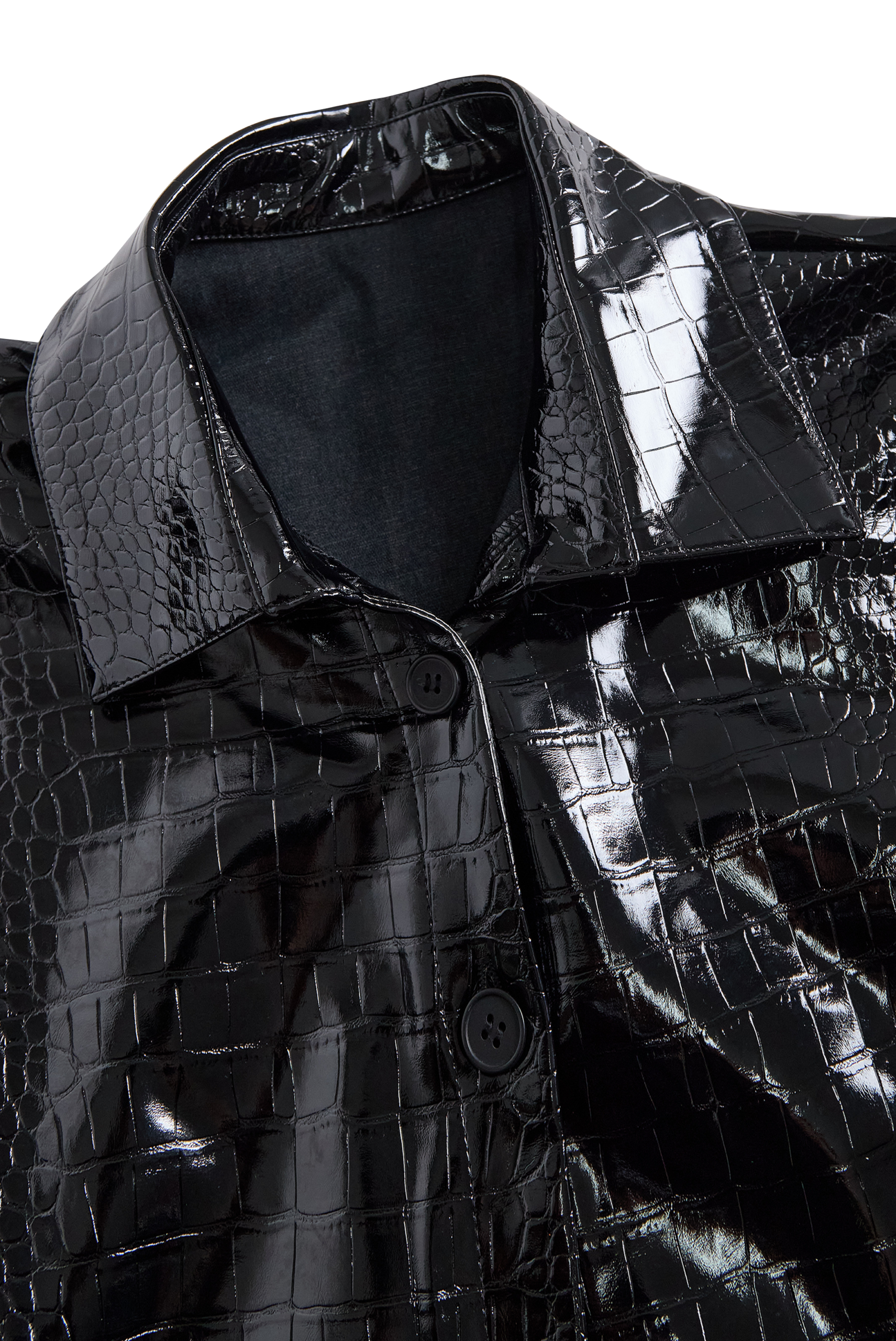 GLOSSY BLACK CROCO EMBOSSED SHIRT, EVENING WEAR