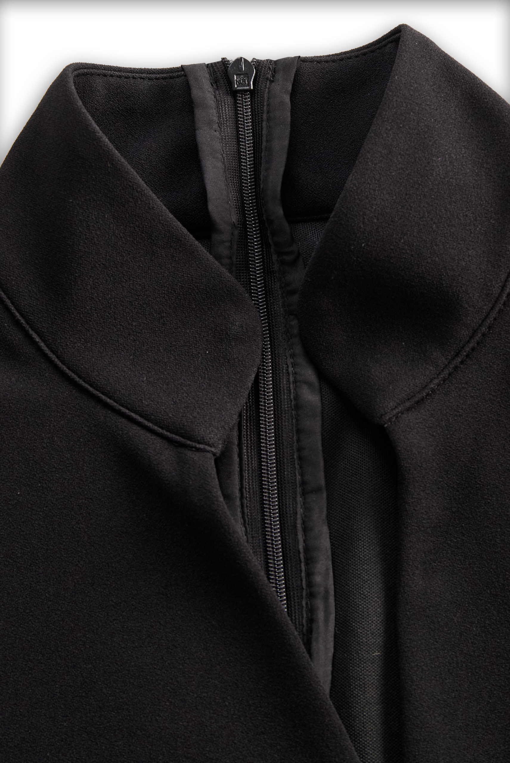 REFINED BLACK BELTED SHEATH DRESS, MANDARIN COLLAR