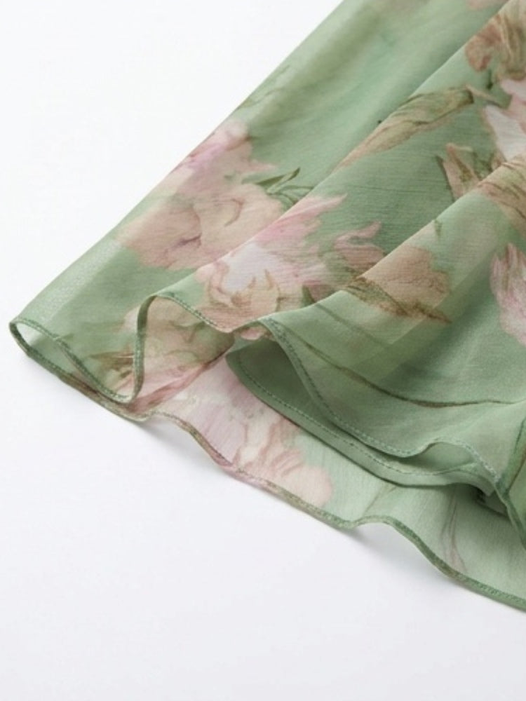 POLLY GREEN FLORAL CHIFFON HALTER MAXI DRESS