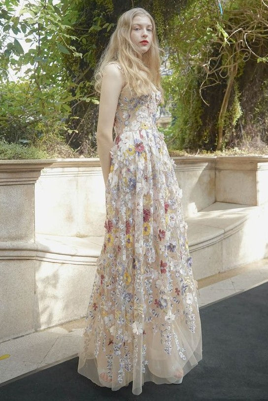 EMBROIDERED FLORAL SLEEVELESS MAXI DRESS FOR WEDDING