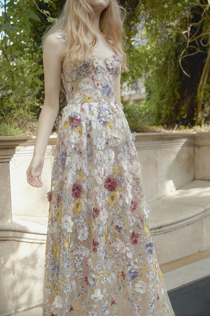 EMBROIDERED FLORAL SLEEVELESS MAXI DRESS FOR WEDDING