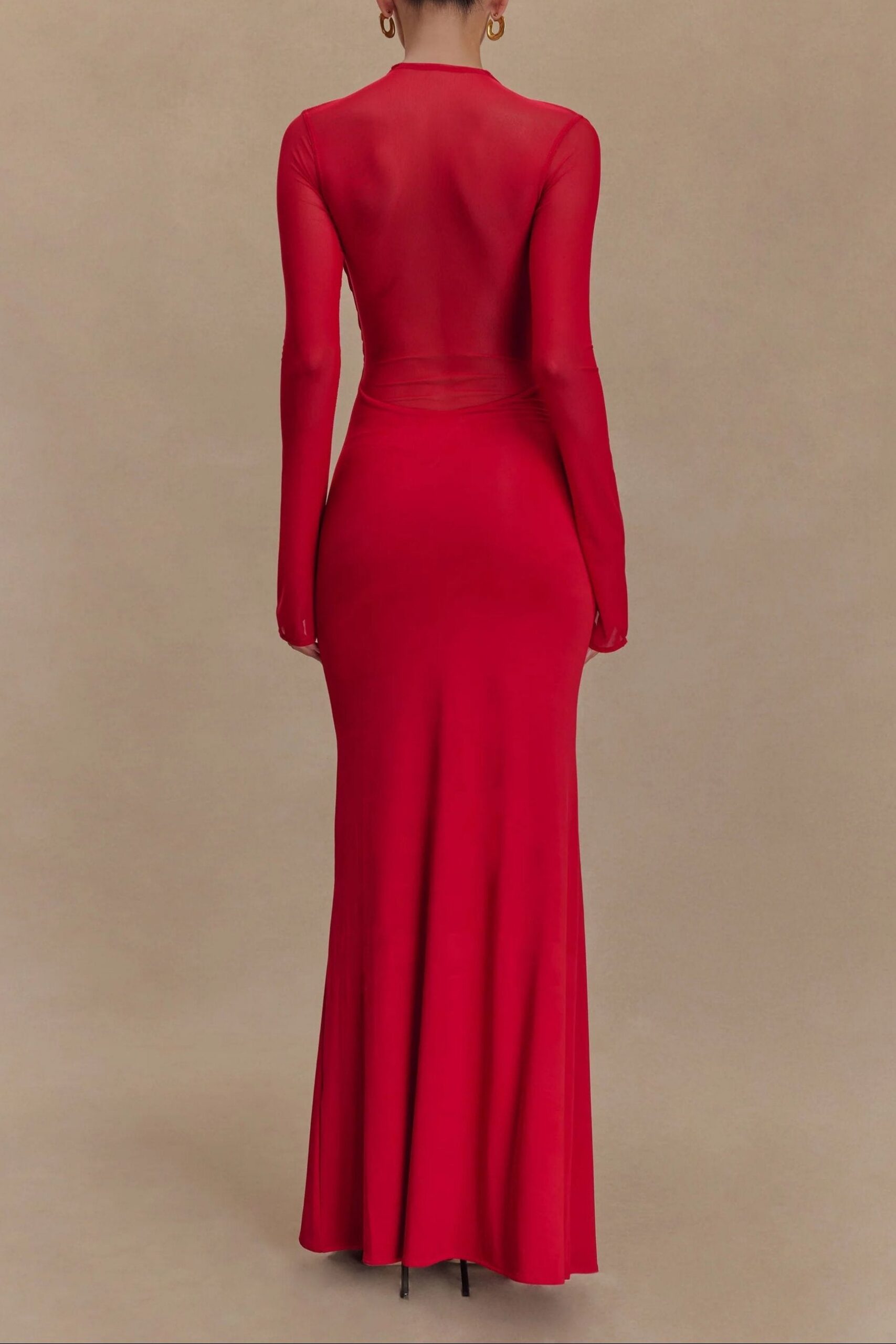 SLINKY MESH MAXI DRESS IN RUBY