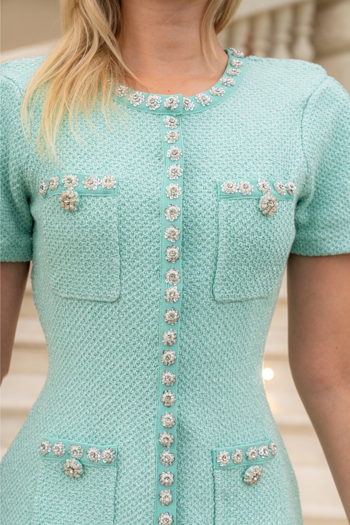 TURQUOISE DIAMOND MINI DRESS - SHORT SLEEVE PARTY