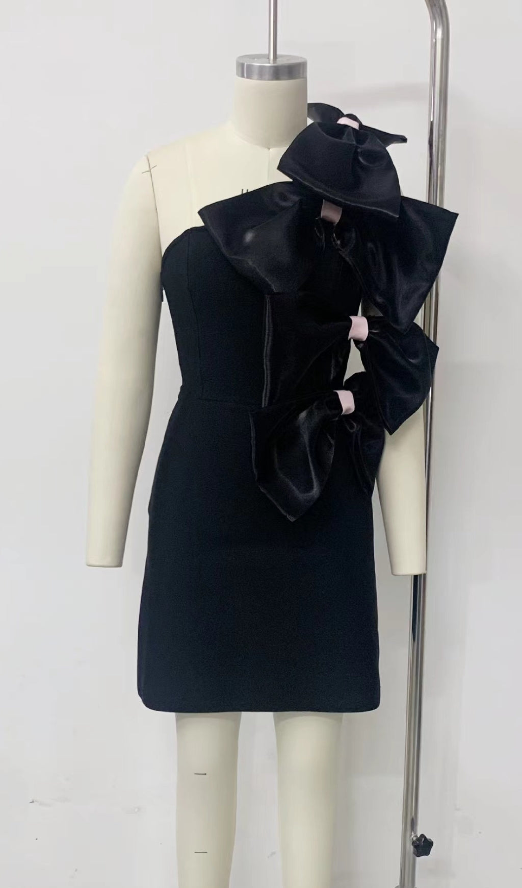 BOW DETAIL SILK MINI DRESS PINK PARTY