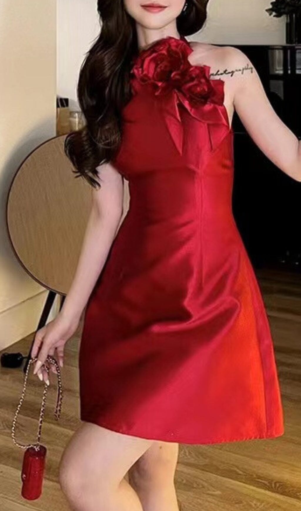 BOSE RED EMBELLISHED SLEEVELESS MINI PARTY DRESS
