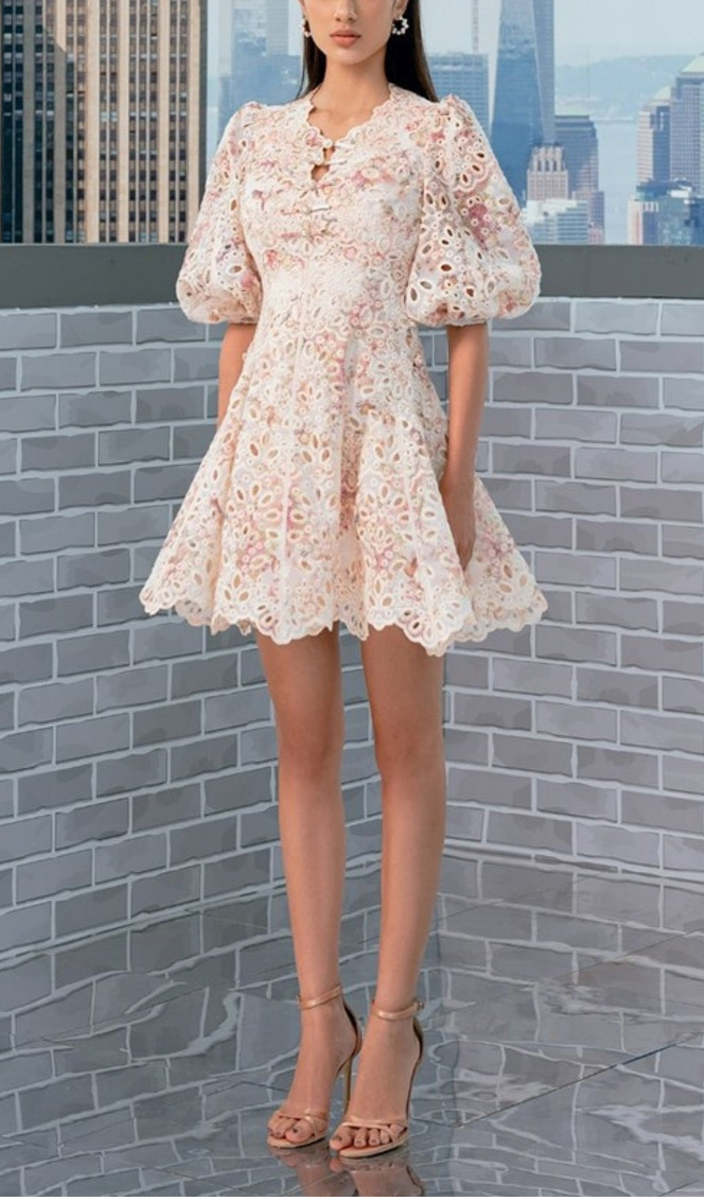 PUFF SLEEVE CUT-OUT BACKLESS FLORAL MINI DRESS