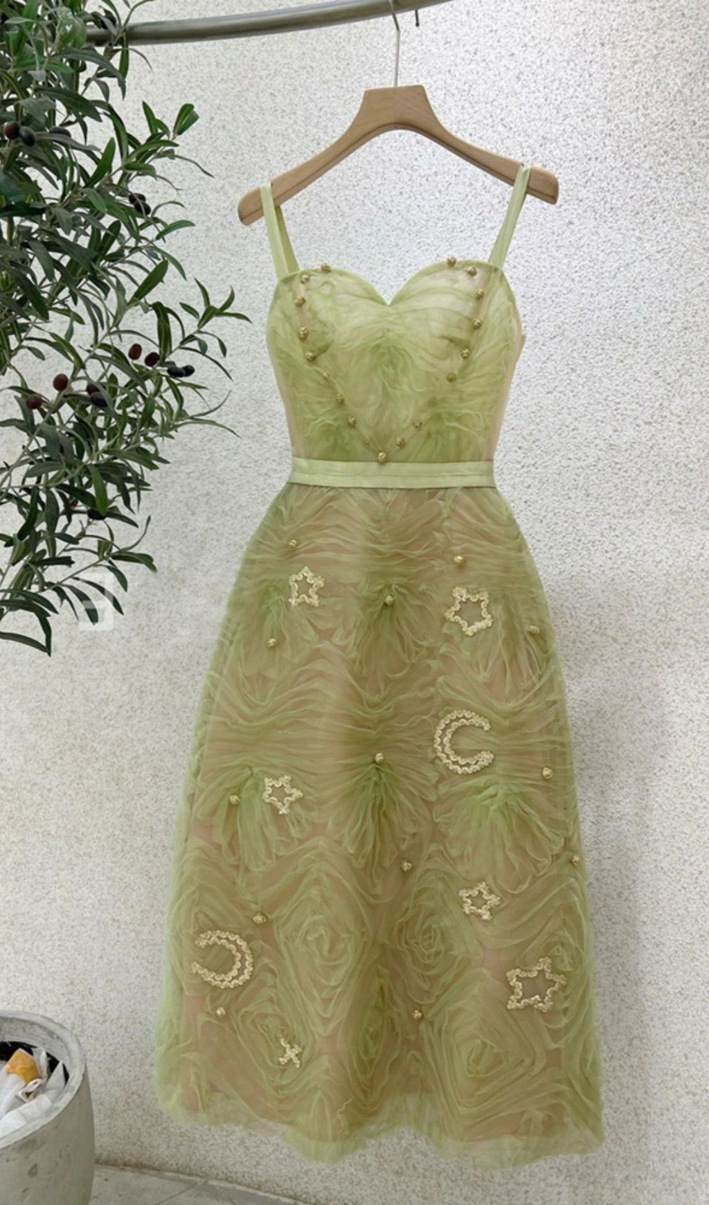 SPAGHETTI STRAP MESH MIDI DRESS FOR PARTY