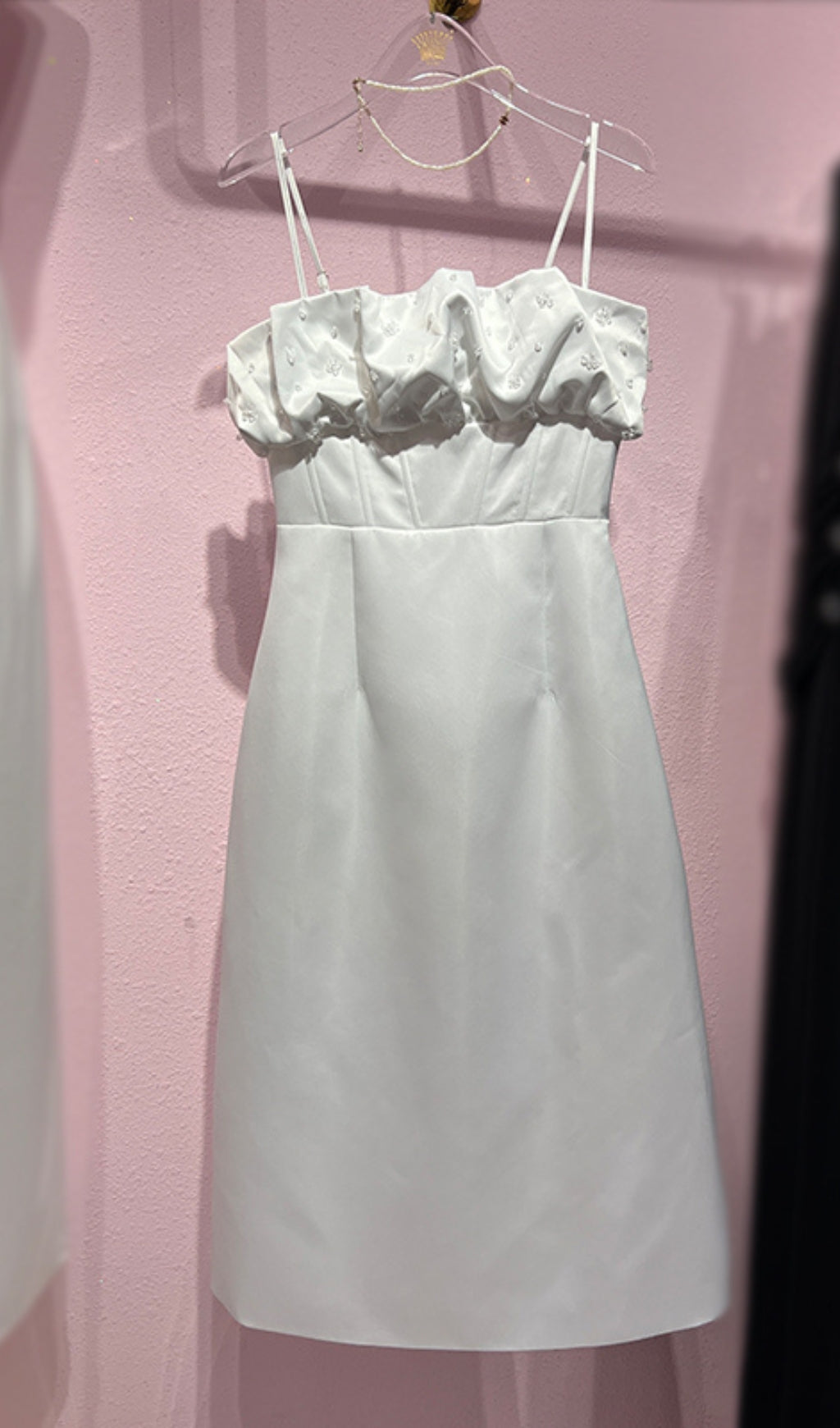 STRAPPY PLEATED WRAP MIDI DRESS WHITE