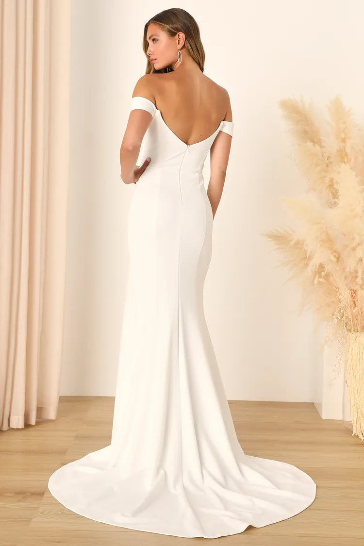 WHITE PLUNGE SLEEVELESS MERMAID MAXI DRESS