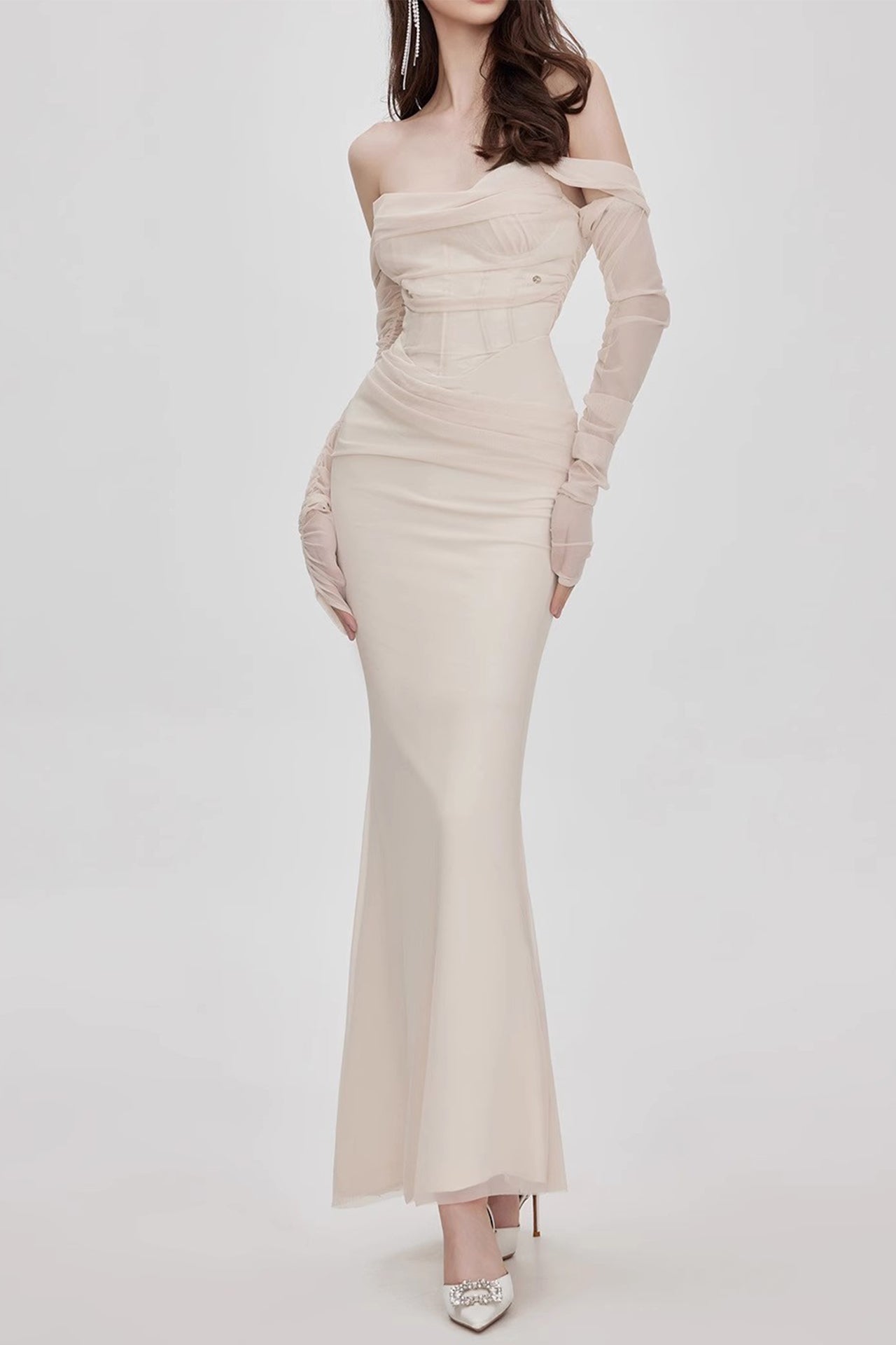 MESH MAXI DRESS FOR EVENING PARTY