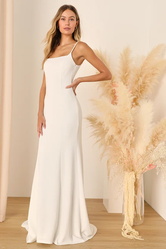 BLESSED ROMANCE WHITE SLEEVELESS MERMAID MAXI WEDDING DRESS