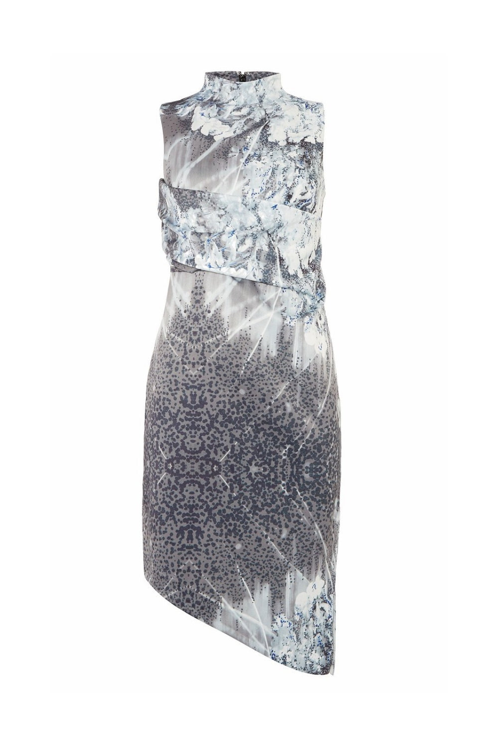 SATIN PRINT ASYMMETRICAL HEM MINI DRESS