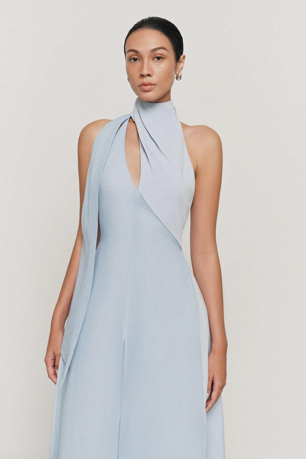 YEN LAYERED HIGH NECK SILK MAXI DRESS BLUE