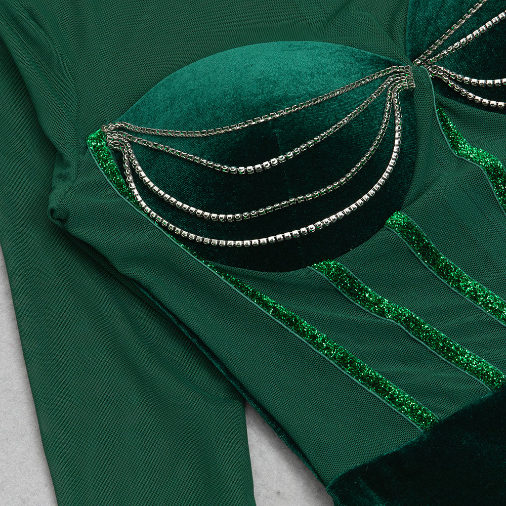 LONG SLEEVE VELVET BUSTIER MAXI DRESS FOR EVENING