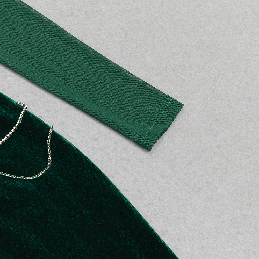 LONG SLEEVE VELVET BUSTIER MAXI DRESS FOR EVENING