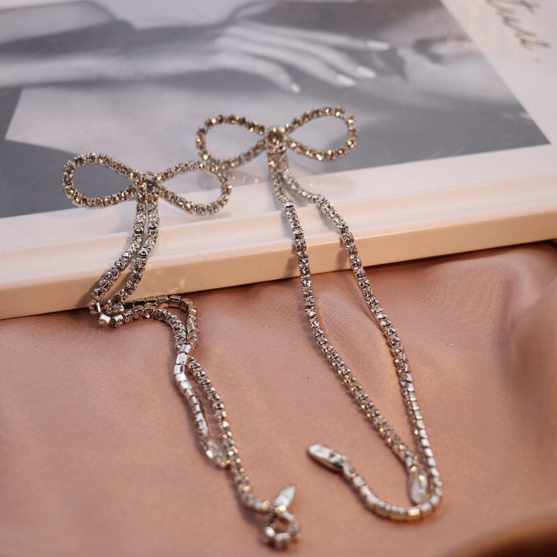 RHINESTONE BOW DROP EARRINGS FOR WEDDING