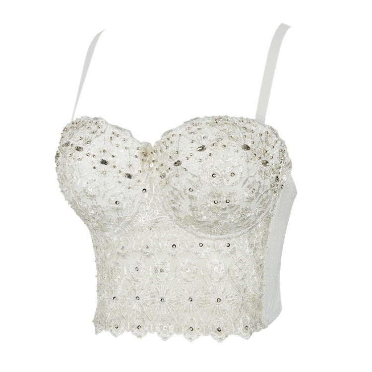 SKIN TONE EMBROIDERED RHINESTONE BONING CORSET