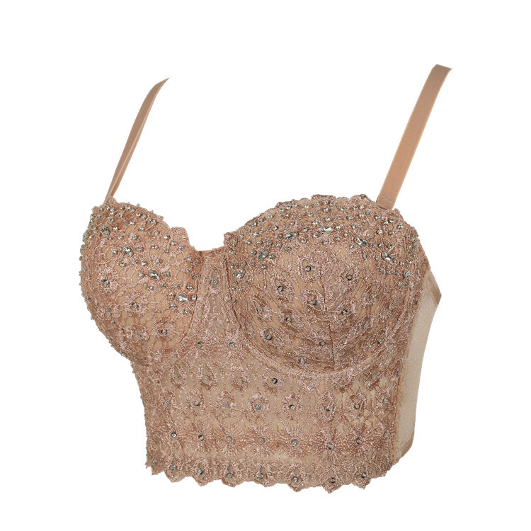 SKIN TONE EMBROIDERED RHINESTONE BONING CORSET