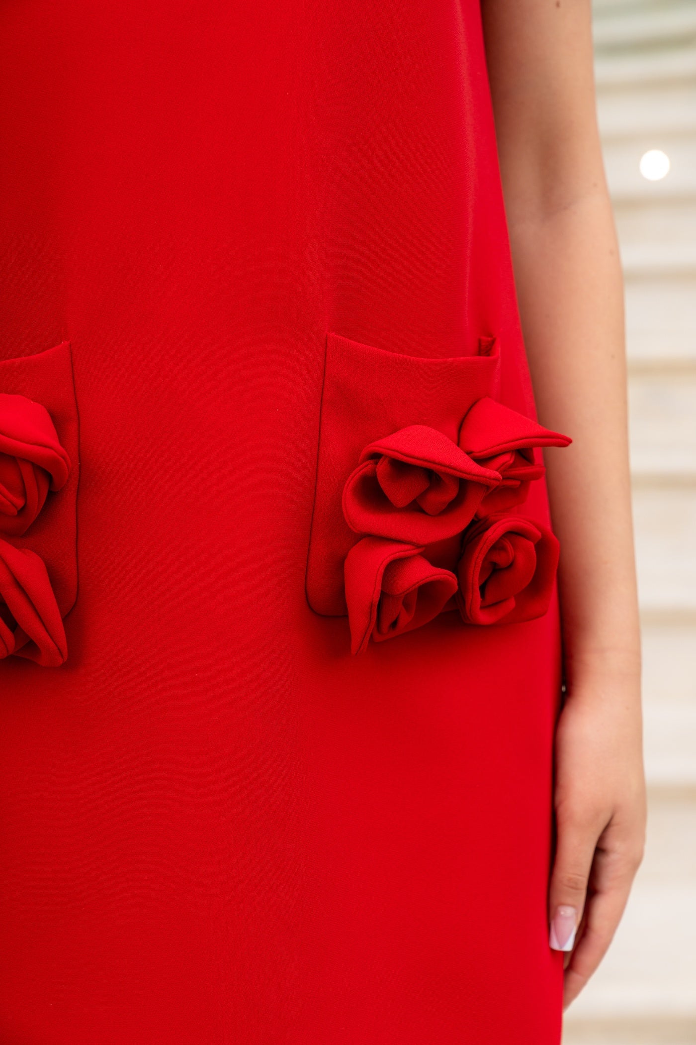RED MINI ROSES SHORT SLEEVE DRESS - PARTY