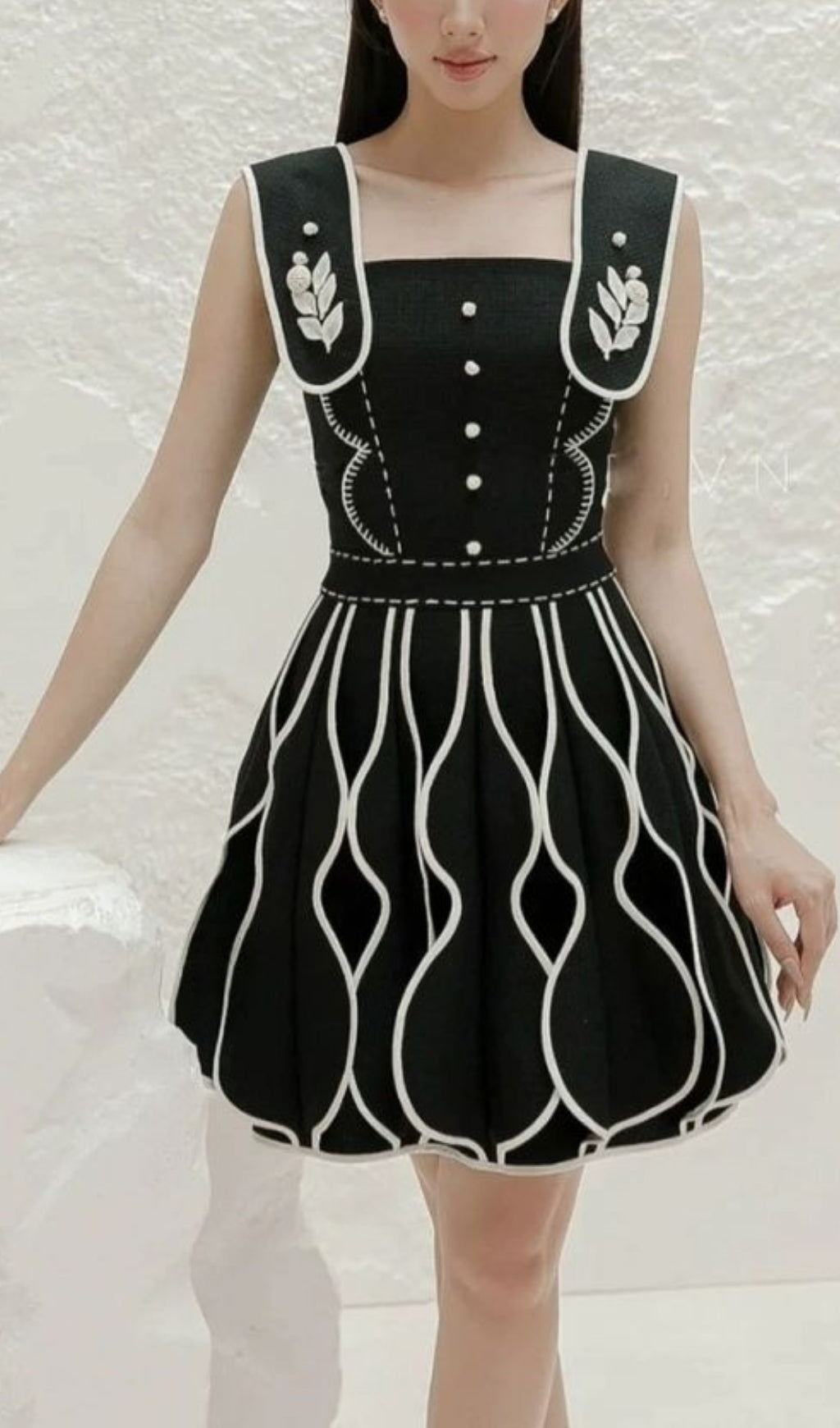 3D FLOWER BUD MINI DRESS BLACK COCKTAIL