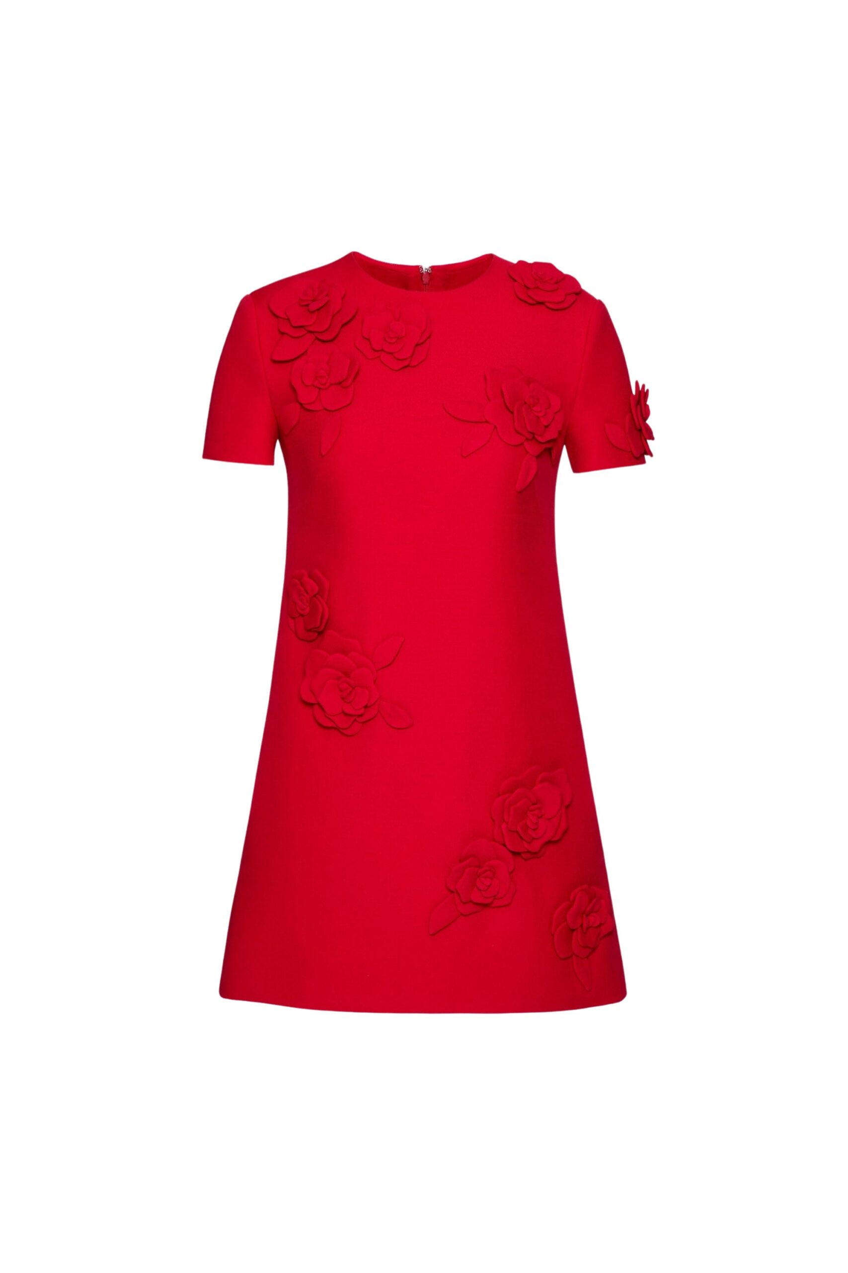 SELENA RED EMBROIDERED CREPE MINI COCKTAIL DRESS