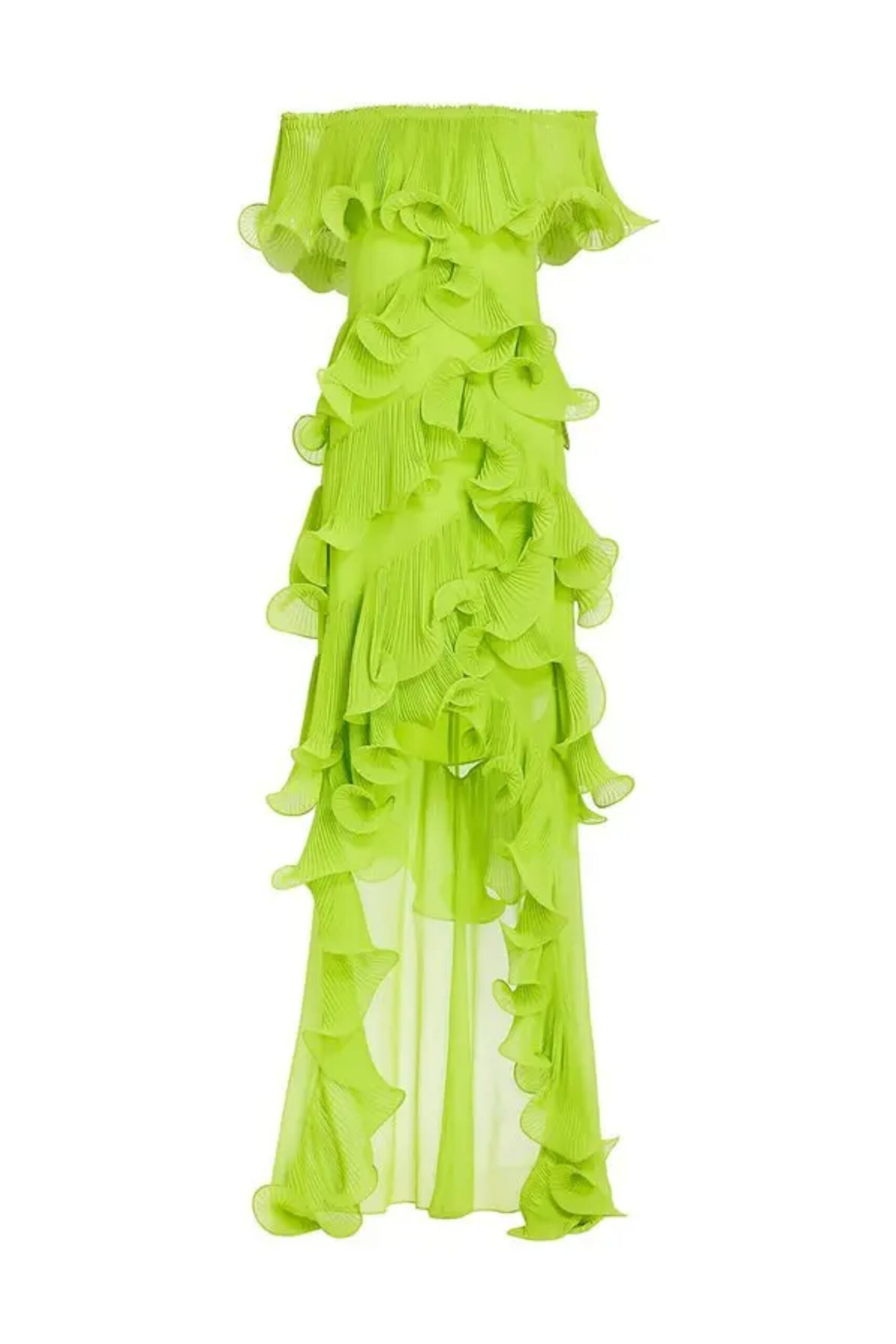 DORA GREEN OFF-SHOULDER PLEATED MAXI DRESS