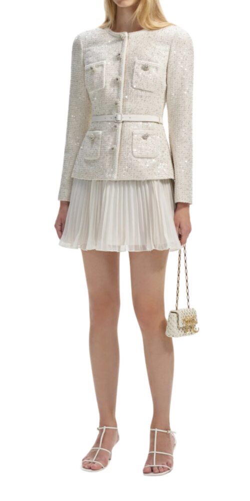 CREAM SEQUIN BOUCLE TAILORED MINI DRESS